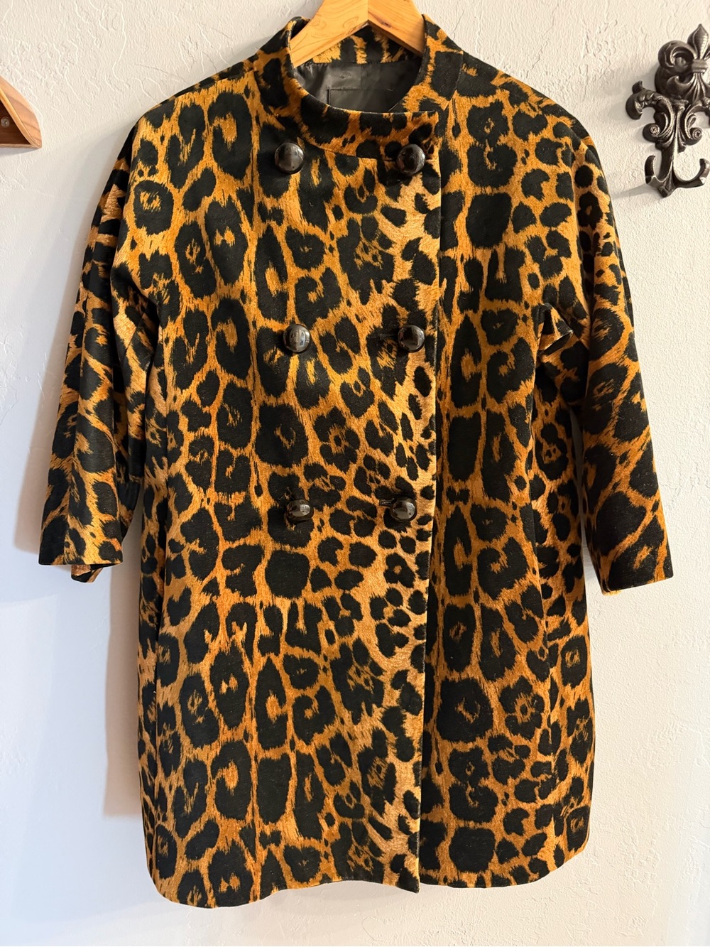 Talbots Leopard-Print Pea Coat in Black and Brown-Fits loosely.